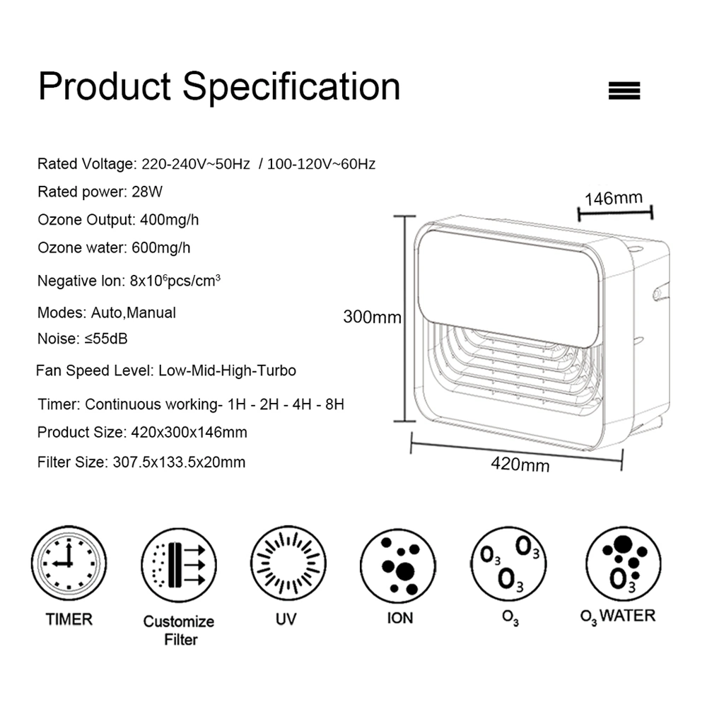2022 Multi-Functional Household Wall-Mounted or Desktop UV Sterilization Air and Water Purifier